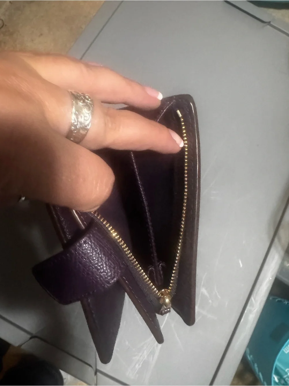 Coach Brown Signature Wallet with Dark Purple Snap